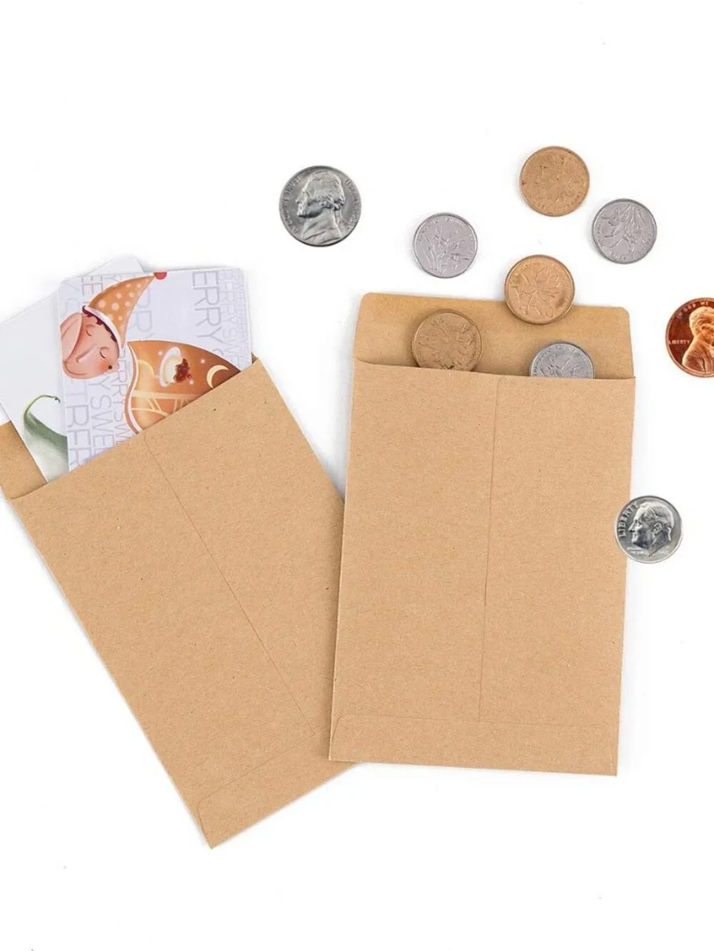 100 Pack Brown Small Coin Envelopes Kraft Paper, 3.23x4.53 inch | Self-Adhesive,